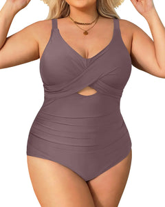Daci Brown Plus Size One Piece Swimsuits - Tummy Control Bathing Suit for Women Cutout Swimwear 22W