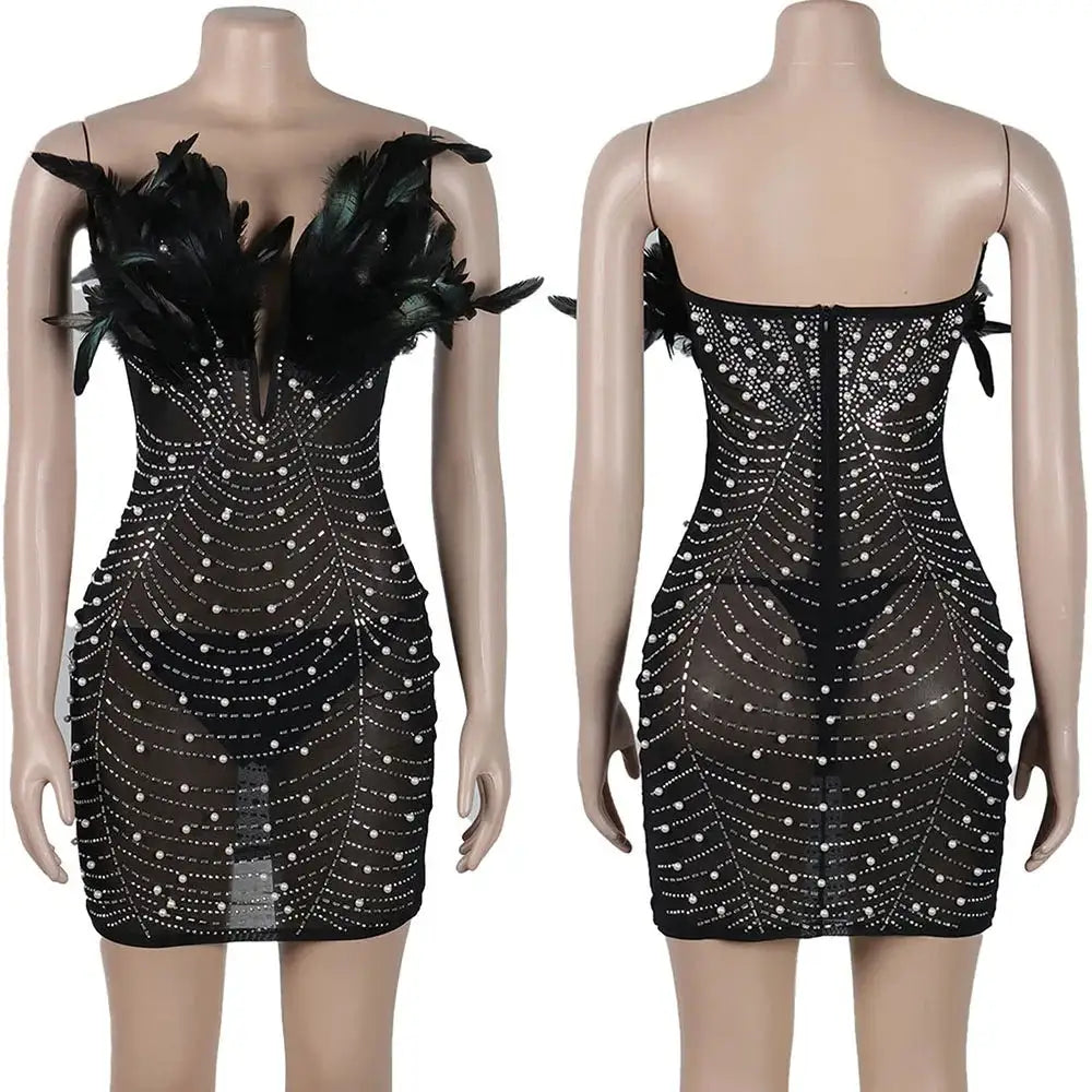 Beaded Feather Prom Corset Dress