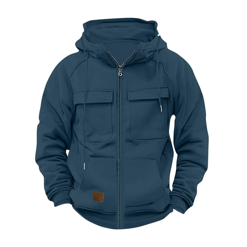 Hoodies For Men Mens Jacket Coat MenS Full-Zip Hoodie With Multiple Pockets Soft Fleece Adjustable Drawstring Hood Casual Wear Coats For Men Winter Blue Small