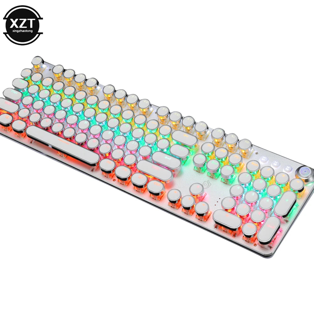RGB Backlit Gaming Mechanical Keyboard Retro Punk USB Wired 104 Keys Metal Panel LED Switch Full Keypad Computer Game Accessary