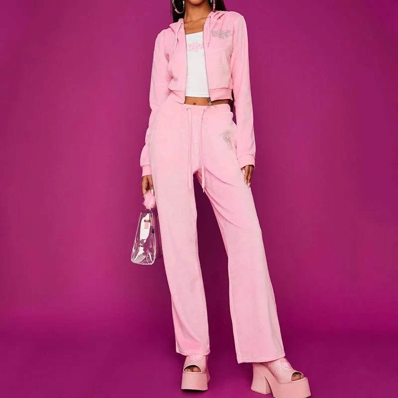 Kawaii Jogging Sweatpants Women Harajuku Oversized Rhinestone BRATZ Print Y2k Joggers Plush Sport Cargo Pants Trousers Femme