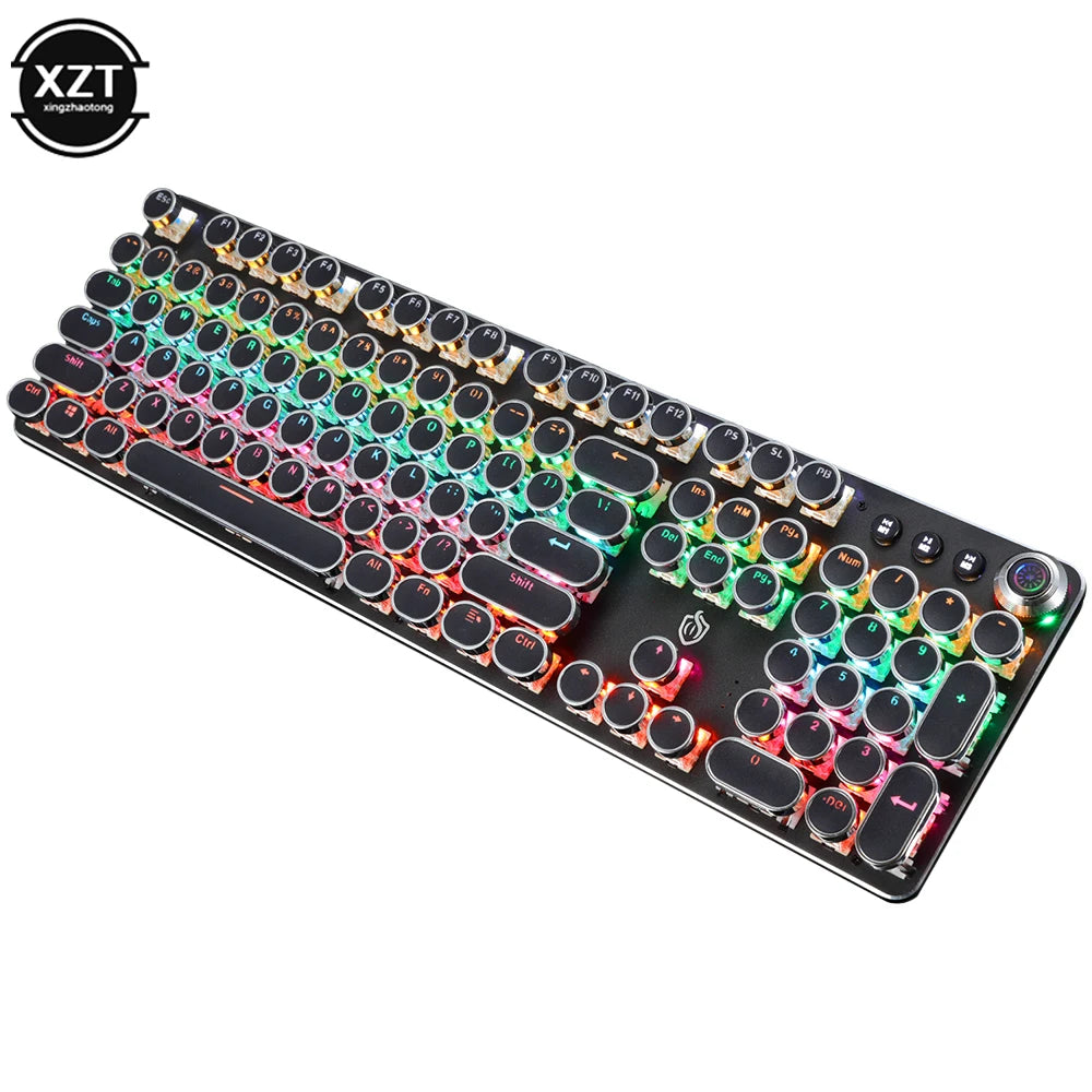RGB Backlit Gaming Mechanical Keyboard Retro Punk USB Wired 104 Keys Metal Panel LED Switch Full Keypad Computer Game Accessary