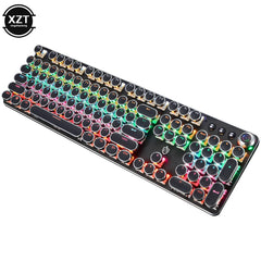 RGB Backlit Gaming Mechanical Keyboard Retro Punk USB Wired 104 Keys Metal Panel LED Switch Full Keypad Computer Game Accessary