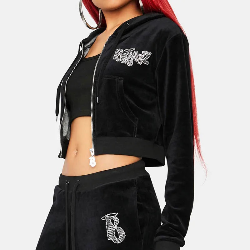 Kawaii Jogging Sweatpants Women Harajuku Oversized Rhinestone BRATZ Print Y2k Joggers Plush Sport Cargo Pants Trousers Femme