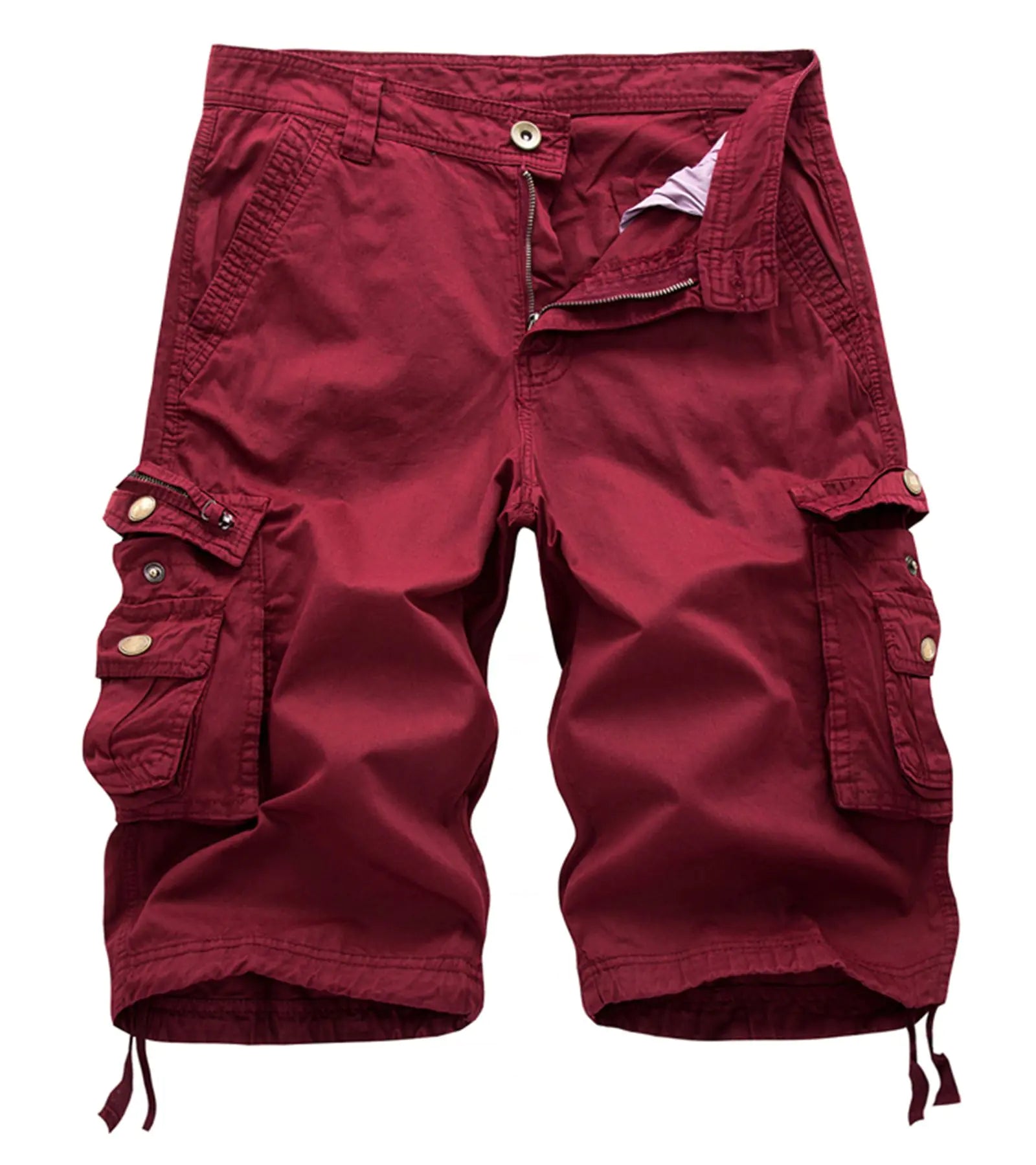 Winoto Mens Multi Pockets Twill Cargo Shorts Outdoor Wear Cotton Wine Red 30