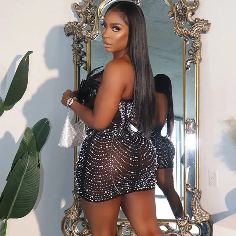 Beaded Feather Prom Corset Dress