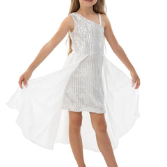 Cutey May Girls Sequin One Shoulder Birthday Party Prom Dress (US Age 7 Years 8 Years Sliver)