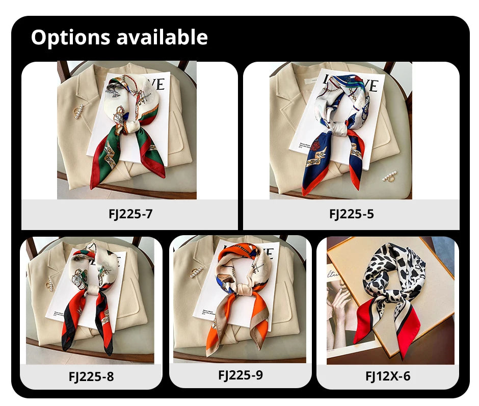 Luxury Print Silk Feeling Square Scarf Women Spring Neck Tie Shawl Wraps Female 70cm Hair Hand Wrist Headkercheif Hijab Bandana