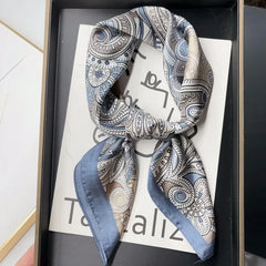 Luxury Brand 2024 Square Scarf Women Cat Neck Hair Tie Band Beach Hijab Kerchief Head Headbands Bandana Female Foulard 70cm