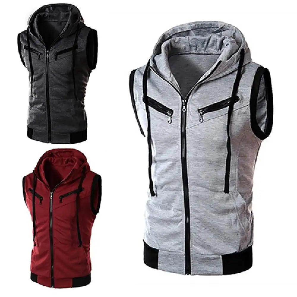 2023 New Fashion Zipper Cardigan Sweater Mens Sleeveless Hooded Vest Jacket Plus Size S-3XL Streetwear Vest Hoodies