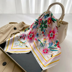 Luxury Print Silk Feeling Square Scarf Women Spring Neck Tie Shawl Wraps Female 70cm Hair Hand Wrist Headkercheif Hijab Bandana