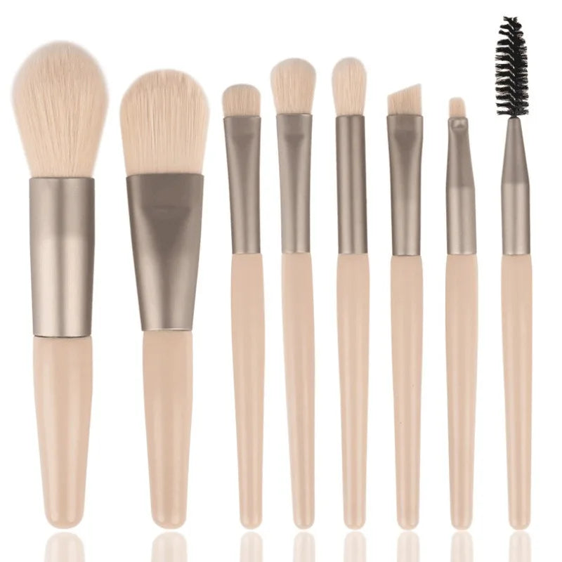 Mini Brush 8-Piece Makeup Bag Portable concealer powder brush set soft fur make-up tool  Green snap bag