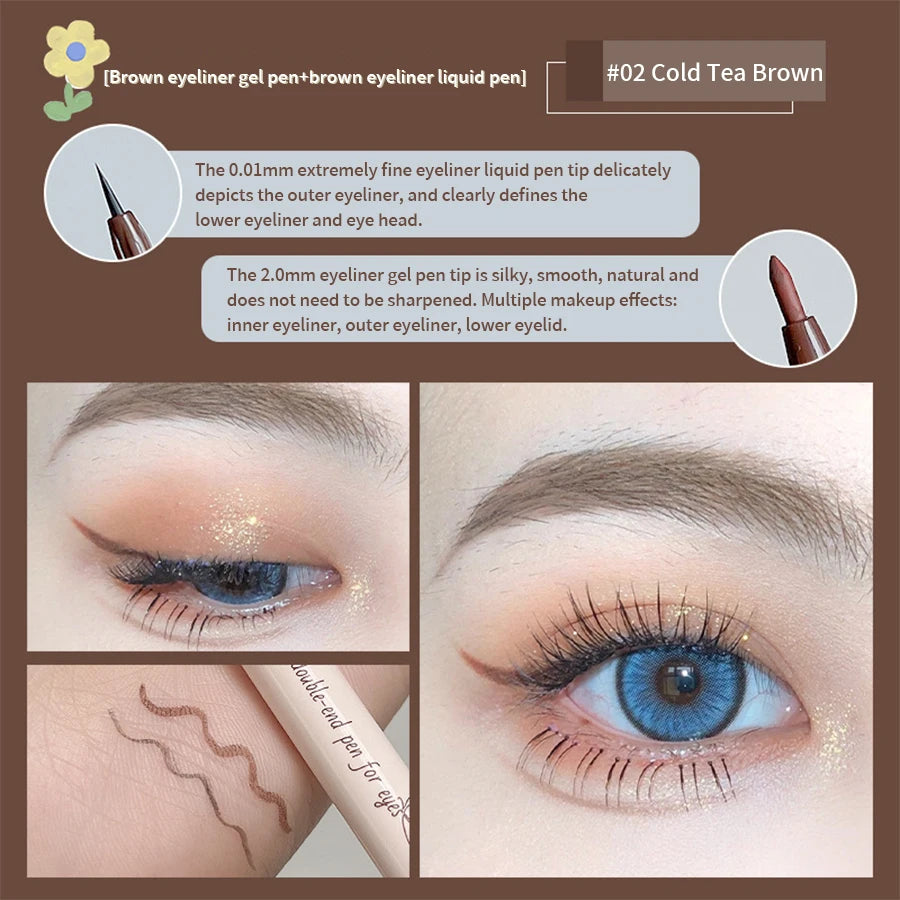 Double-headed Eyeliner Pen Evenly Pigmented Long Lasting Waterproof Smudge-proof Eye Make Up