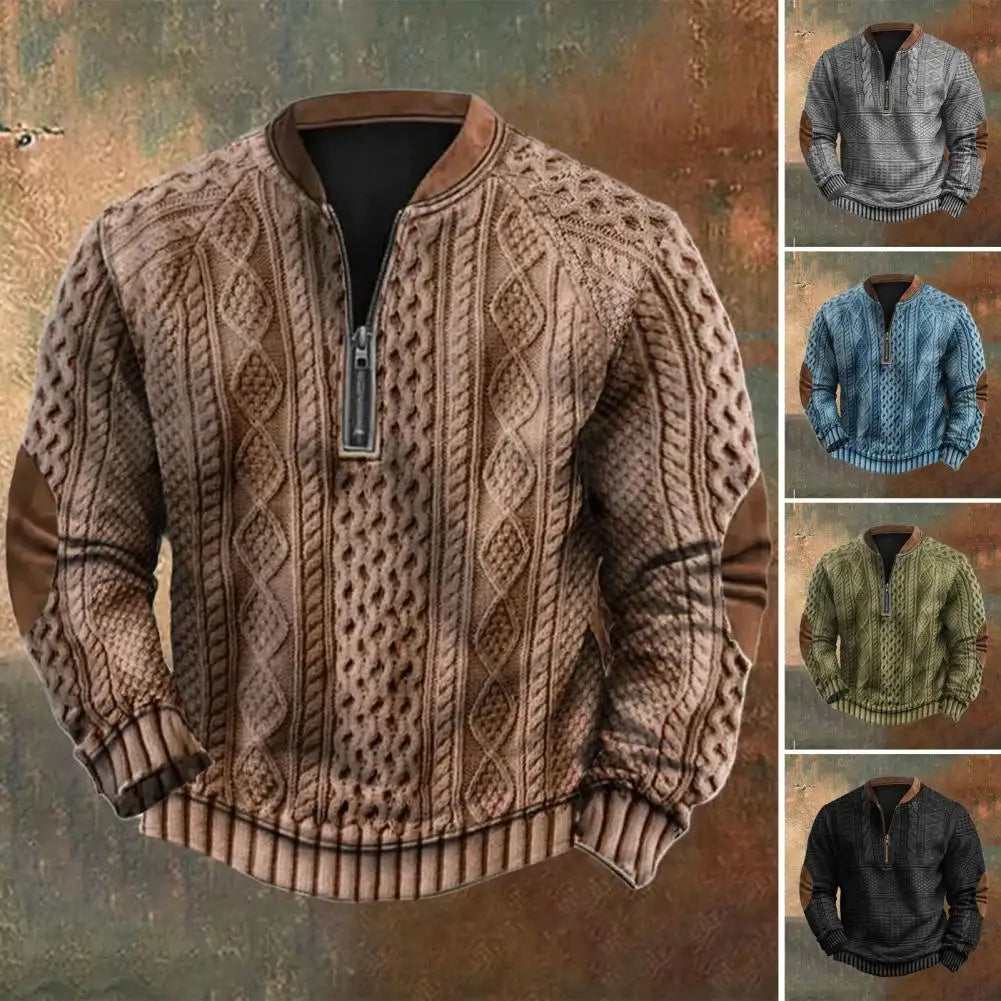 Pullover Sweatshirt Men's Rhombus Texture Patchwork Half Zipper Sweatshirt for Fall Winter Outdoor Sports Men Patchwork