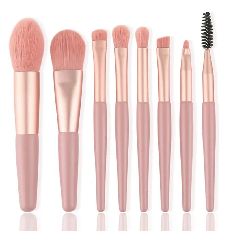 Mini Brush 8-Piece Makeup Bag Portable concealer powder brush set soft fur make-up tool  Green snap bag