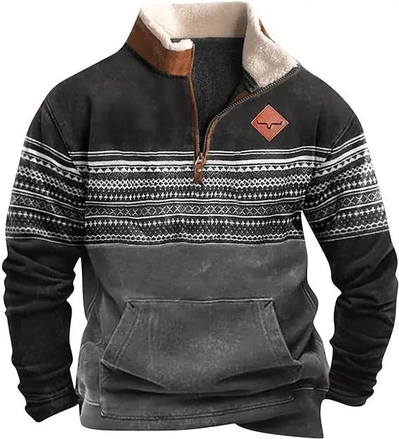 European and American Men's Half-Zipper Hoodie, Spring and Autumn 3D Digital Printing High Neck Long Sleeve Hoodie