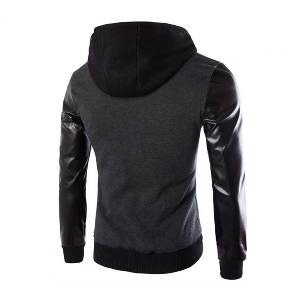 Men Jacket Faux Leather Sleeve Pockets Hoodies Sweatshirts Military Windbreaker Spring Autumn Outerwear свитер оверсайз