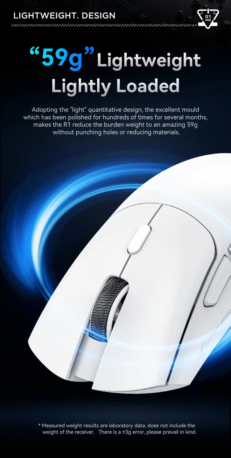 Attack Shark R1 18000dpi Wireless Bluetooth Mouse, Ultra Lightweight Ergonomic Design Mouse, PAW3311 Macro Gaming Mouse