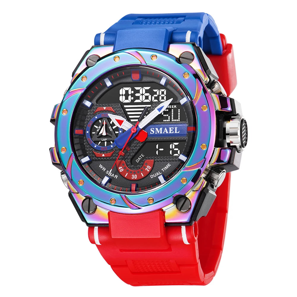 SMAEL 8060 Fashion Brand Alloy Watch Men's Multi functional Cool Dual Display Outdoor Waterproof Electronic Watch