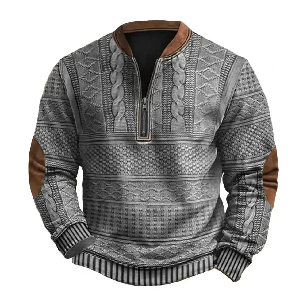 Pullover Sweatshirt Men's Rhombus Texture Patchwork Half Zipper Sweatshirt for Fall Winter Outdoor Sports Men Patchwork