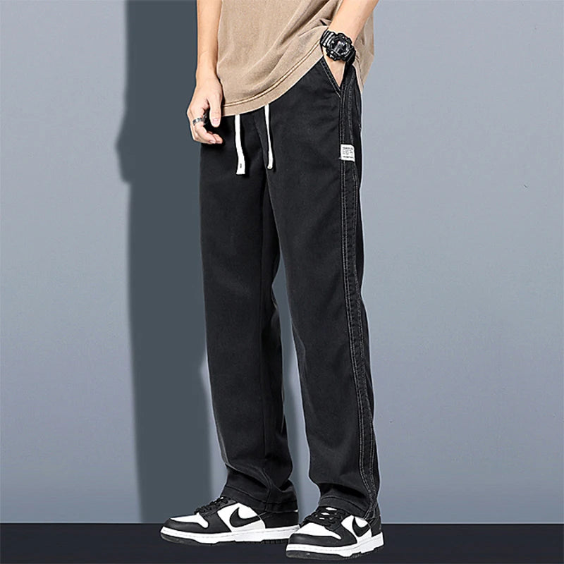 2024 Spring/Summer New Soft Lyocell Fabric Men's Jeans Thin Loose Straight Leg PantsDrawstring Elastic Waist Korean casual pants