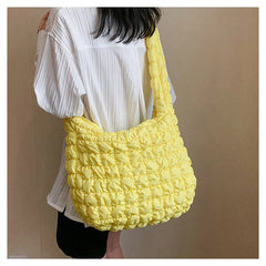 Women Fashion Crossbody Bag Large Capacity Puffy Nylon Casual Handbag Lightweight Quilted Padded Double Zipper Hobo Shoulder Bag