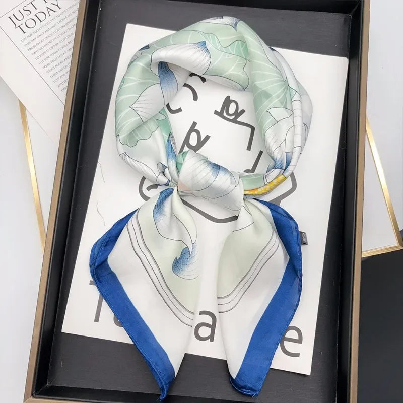 Luxury Brand 2024 Square Scarf Women Cat Neck Hair Tie Band Beach Hijab Kerchief Head Headbands Bandana Female Foulard 70cm