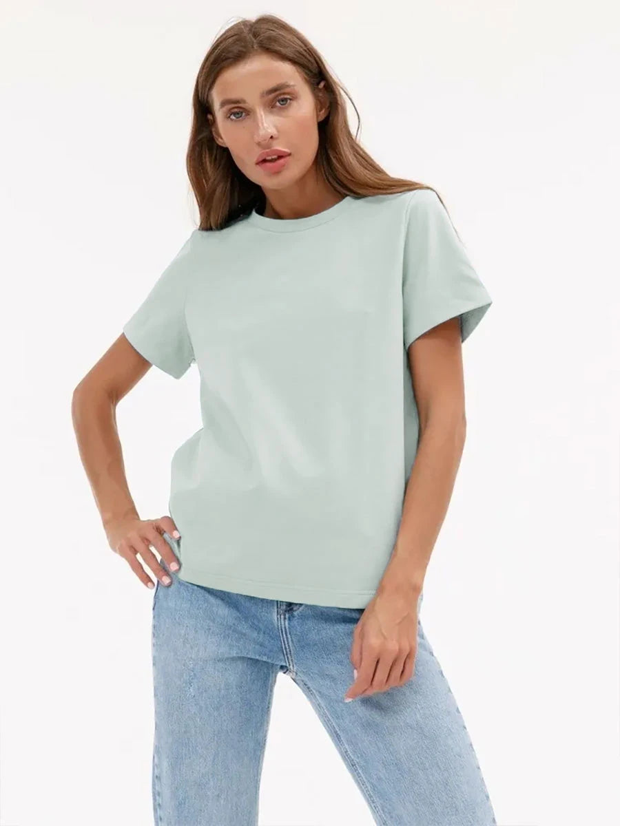 Bornladies Summer 100% Cotton Women's T-shirt Bottoming Basic Fashionable Solid Lady Short Sleeve Loose Tops Shirts 230g/㎡ Tops