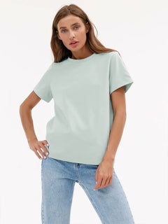 Bornladies Summer 100% Cotton Women's T-shirt Bottoming Basic Fashionable Solid Lady Short Sleeve Loose Tops Shirts 230g/㎡ Tops