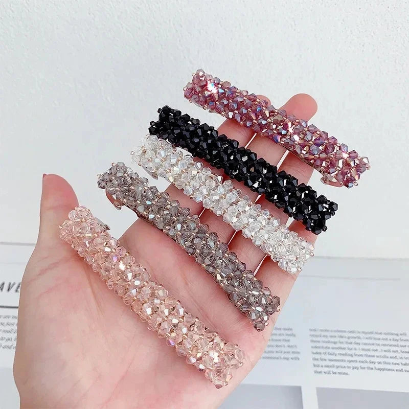 Fashion Crystal Spring Hair Clips Pins Handmade Beads Hair Barrettes For Women Girl Fashion Simple Hair Accessories Headwear