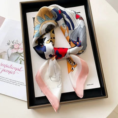 Luxury Brand 2024 Square Scarf Women Cat Neck Hair Tie Band Beach Hijab Kerchief Head Headbands Bandana Female Foulard 70cm