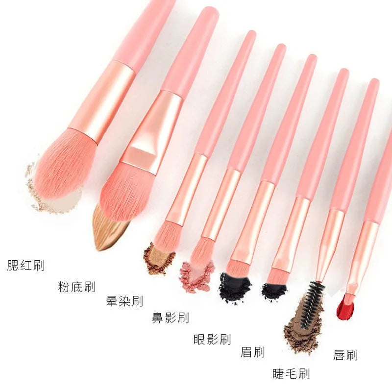 Mini Brush 8-Piece Makeup Bag Portable concealer powder brush set soft fur make-up tool  Green snap bag