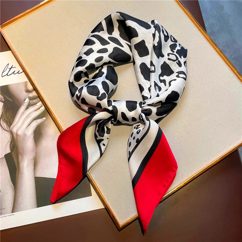 Luxury Print Silk Feeling Square Scarf Women Spring Neck Tie Shawl Wraps Female 70cm Hair Hand Wrist Headkercheif Hijab Bandana