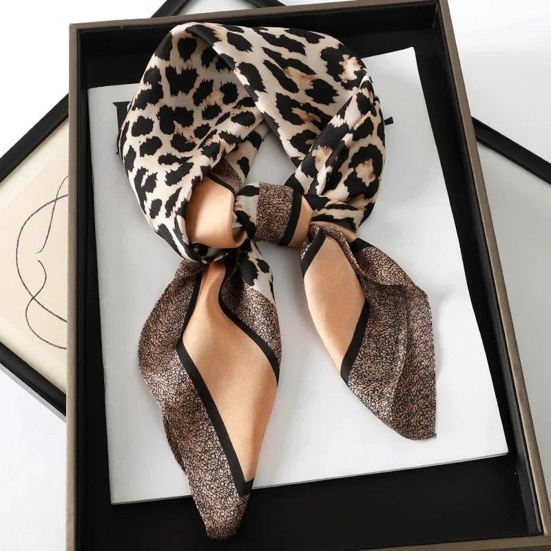 Luxury Brand 2024 Square Scarf Women Cat Neck Hair Tie Band Beach Hijab Kerchief Head Headbands Bandana Female Foulard 70cm