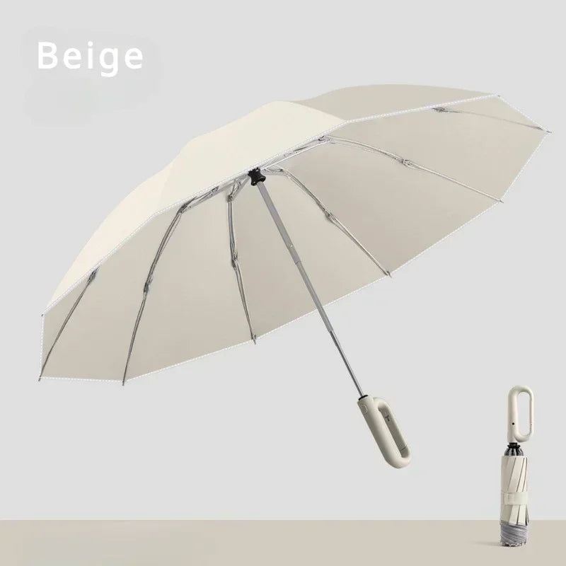 Travel Portable Rain Umbrella, Buckle Automatic Folding Reverse Umbrella, Safety Reflective Strip, Windproof Umbrella Men Women