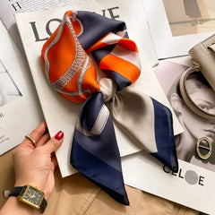 Luxury Brand 2024 Square Scarf Women Cat Neck Hair Tie Band Beach Hijab Kerchief Head Headbands Bandana Female Foulard 70cm