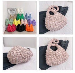 Women Fashion Crossbody Bag Large Capacity Puffy Nylon Casual Handbag Lightweight Quilted Padded Double Zipper Hobo Shoulder Bag