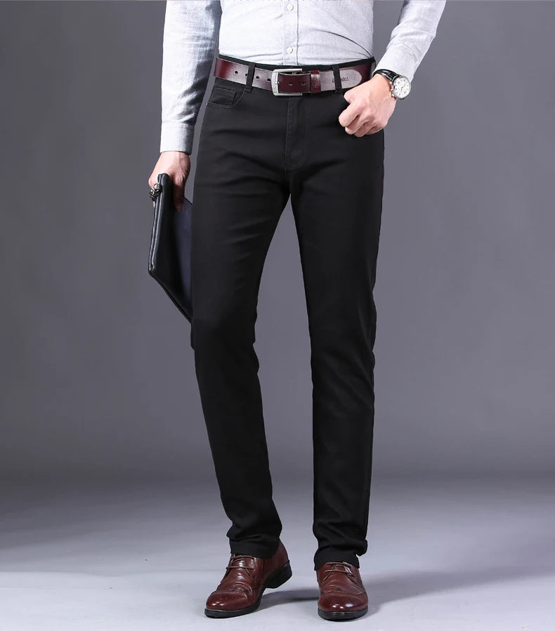 2023 New  Autumn Wine Red Jeans Men Fashion Casual Classic Style Business Straight Fit Soft Trousers Male Advanced Pants