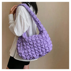 Women Fashion Crossbody Bag Large Capacity Puffy Nylon Casual Handbag Lightweight Quilted Padded Double Zipper Hobo Shoulder Bag