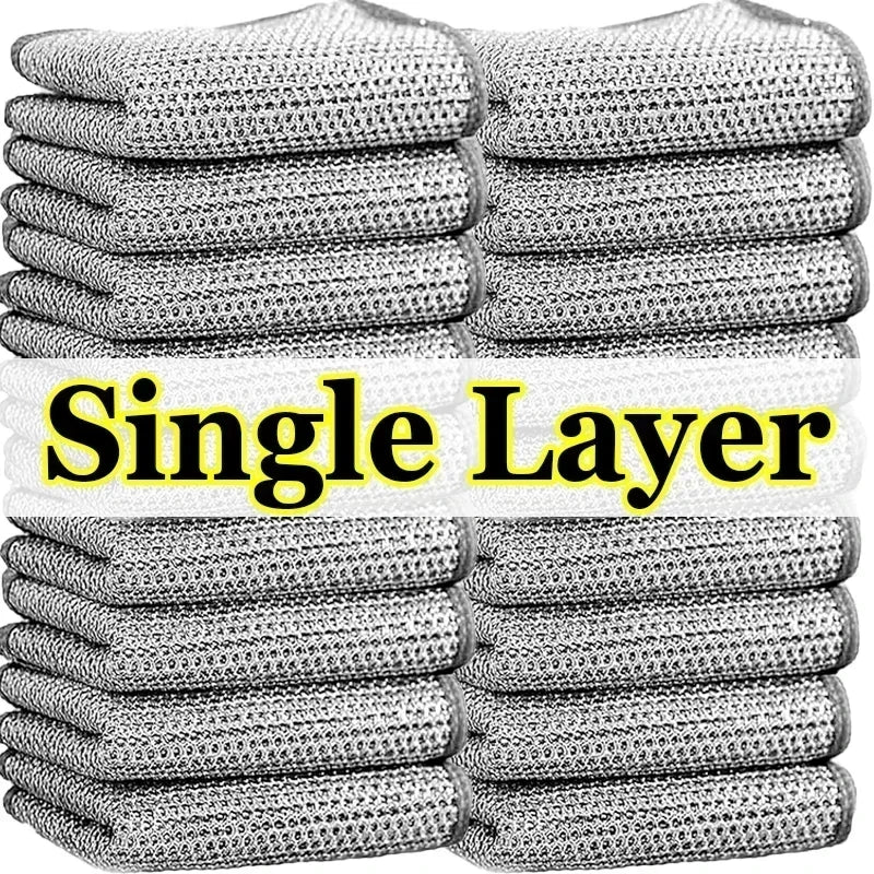 Wholesale Metal Steel Wire Rags Cloth Home Kitchen Pot Pan Dishwashing Single-sided Dishcloth Cleaning Cloths Towel Scrubber Rag