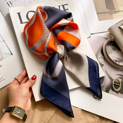 Luxury Brand 2024 Square Scarf Women Cat Neck Hair Tie Band Beach Hijab Kerchief Head Headbands Bandana Female Foulard 70cm