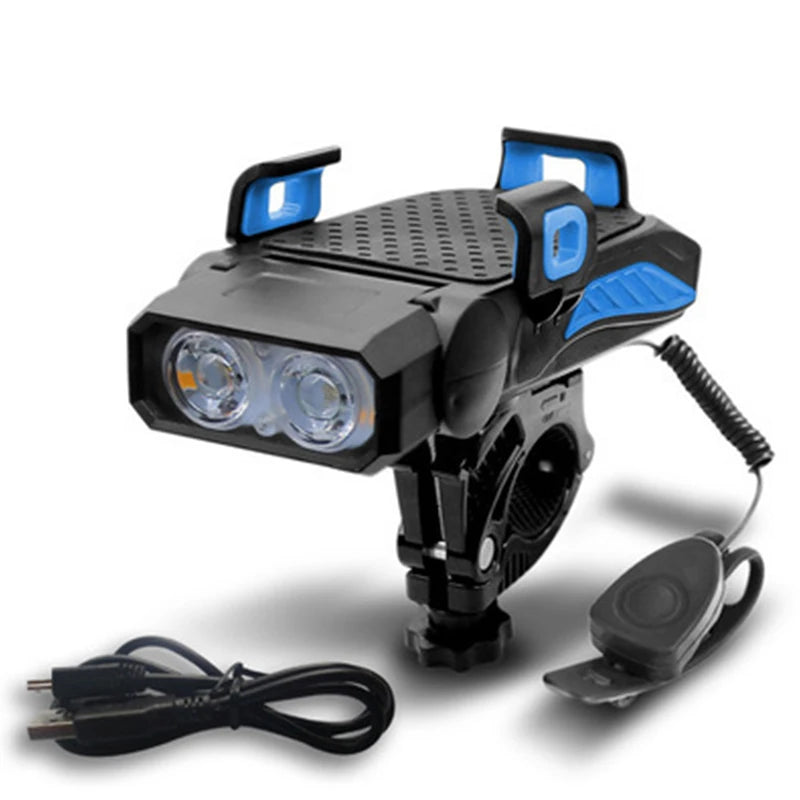 4-in-1 Bike Bicycle Light Mobile Phone Holder Headlight Horn Convenient Portable Bicycle Usb Charging Light Bicycle Accessories