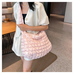Women Fashion Crossbody Bag Large Capacity Puffy Nylon Casual Handbag Lightweight Quilted Padded Double Zipper Hobo Shoulder Bag