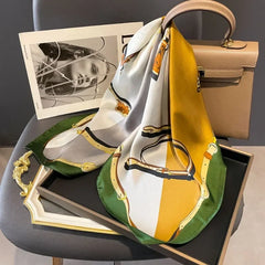 Luxury Brand 2024 Square Scarf Women Cat Neck Hair Tie Band Beach Hijab Kerchief Head Headbands Bandana Female Foulard 70cm