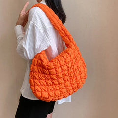 Women Fashion Crossbody Bag Large Capacity Puffy Nylon Casual Handbag Lightweight Quilted Padded Double Zipper Hobo Shoulder Bag
