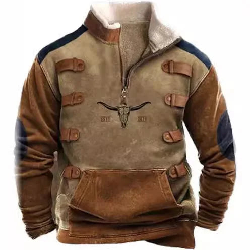 European and American Men's Half-Zipper Hoodie, Spring and Autumn 3D Digital Printing High Neck Long Sleeve Hoodie