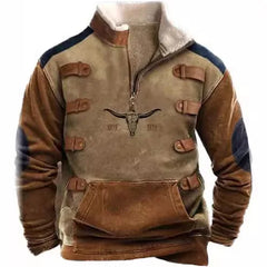 European and American Men's Half-Zipper Hoodie, Spring and Autumn 3D Digital Printing High Neck Long Sleeve Hoodie