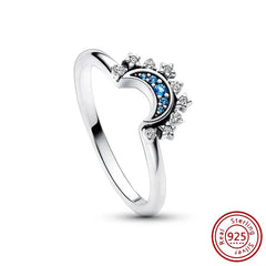 New Hot 925 Silver Crown Sparkling Rings Sun Moon Celestial Wishbone Women's Set Ring Wedding Diy Charm Luxury DIY Jewelry Gift