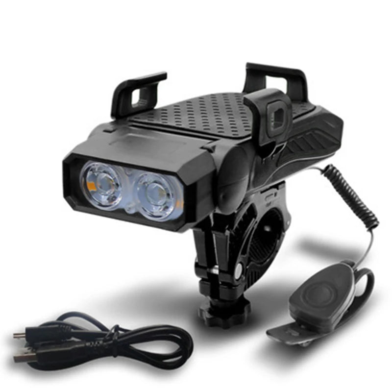 4-in-1 Bike Bicycle Light Mobile Phone Holder Headlight Horn Convenient Portable Bicycle Usb Charging Light Bicycle Accessories