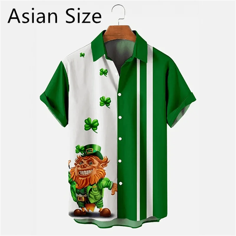 2025 New 3D Printed St. Patrick's Day Shirts Fashion Summer Short Sleeve Lapel Button Mens Shirt Casual Oversized Blouse Tops